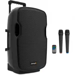 Audibax Denver 15 Altavoz Activo PA con Ruedas y 2 Micrófonos Inalámbricos 15" 250W Negro