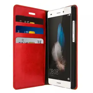 Avizar Funda de Cuero Roja para Huawei P8 Lite