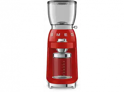 Molinillo de café - Smeg CGF01RDEU, 150 W, 350 g, 3 Grados molido, Acero inoxidable, Retro, Rojo