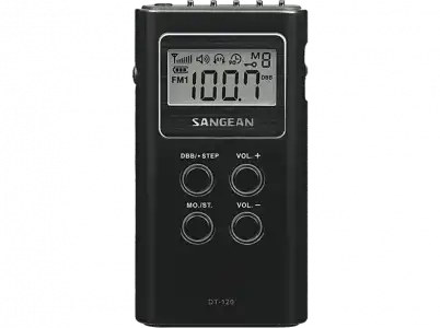 Radio portátil - Sangean DT-120, AM/FM, Pantalla LCD, Negro