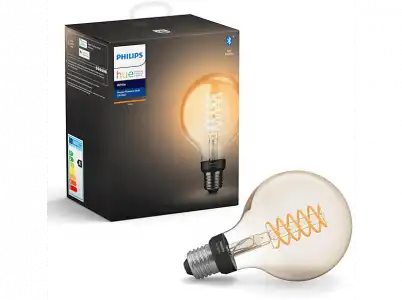 Bombilla Bluetooth - Philips Hue de filamento globo LED E27, Luz blanca cálida, Domótica