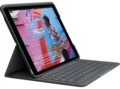 Funda con teclado - Logitech Slim Folio, Bluetooth, para iPad 2019 10.2", Teclas de acceso directo, Tres modos uso, Batería hasta cuatro años, Gris