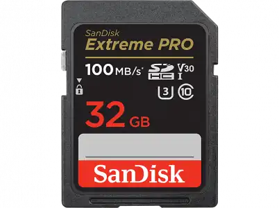 Tarjeta SDHC - SanDisk Extreme PRO, 32 GB, Hasta 100 MB/s lectura, U3, V30, Clase 10, Vídeo 4K UHD, Negro