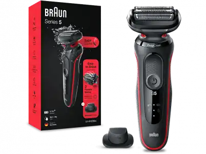 Afeitadora - Braun Series 5 51-R1200s, 3 Cuchillas, eléctrica para barba, EasyClean, Wet & Dry, Rojo