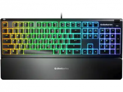 Teclado gaming - SteelSeries Apex 3, Mecánico, USB, Iluminación RGB, Anti-Ghosting, IP32, Negro