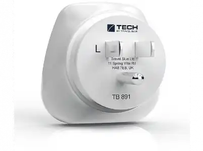 Adaptador - Tech Travel Blue 891, Estados Unidos, 250 V, 10 A, Blanco