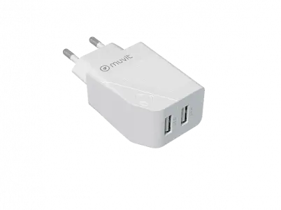 Cargador - Muvit MCACC0003, 18W, 2 USB, Carga rápida, 4.8A, Blanco