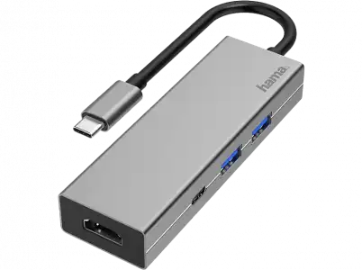 Hub USB - Hama 00200107, 2x USB-A, 1x USB-C, HDMI, 5000 Mbit/s, 4K, Gris