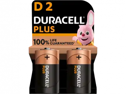 Pilas D - Duracell Plus D, 2 Unidades, 1.5 V LR20/ MN1300, Negro