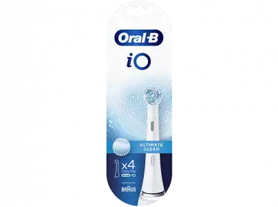 Recambio para cepillo dental - Oral-B iO Ultimate Clean, 4 cabezales, Blanco