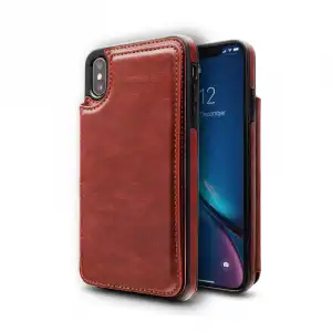 Unotec Wallex Funda de Piel Marrón para iPhone XS Max