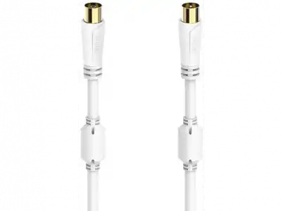 Cable coaxial - Hama 00205246, 100 dB, 9.5 mm, 1.5 m, Dorado, Triple blindaje, Blanco