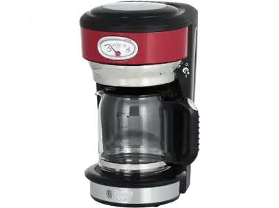 Cafetera de goteo - Russell Hobbs Retro Ribbon Red Glas, 1000 W, 1.25 l, 10 Tazas, Jarra cristal, Rojo