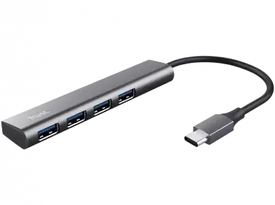 Hub USB/Concentrador - Trust 24948 Halyx 4, USB-C, 4 puertos, 5 Gbit/s, Gris