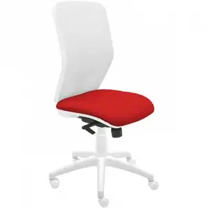 La Silla de Claudia Keempat Ergonómica Giratoria de Escritorio de Malla Blanca con Regulador Lumbar Rojo