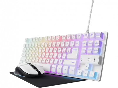 Pack gaming - Trust GXT 794, Ratón inalambrico, Teclado compacto TKL, Retroiluminación, Blanco