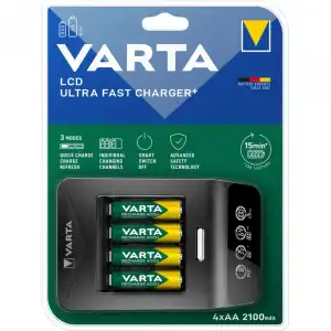 Varta Cargador Ultra Rápido LCD + 4 Pilas AA Recargables 2100 mAh