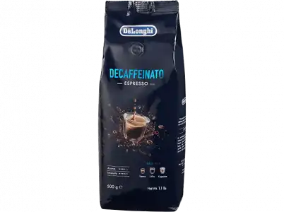 Café en grano - De’Longhi Decaffeinato DLSC607, 0.5 kg, Arábica y Robusta, Negro