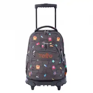 Mochila Escolar Totto Con Ruedas Estampado Videojuego Renglones Negro