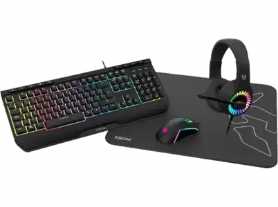 Pack gaming - Krom Kenya Combo 4 en 1, Auriculares + Ratón Alfombrilla Teclado, Por Cable, Negro