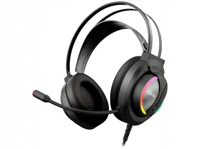 Auriculares gaming - Krom Stereo RGB, De diadema, Con cable, Para PC, Micrófono, USB, Jack 3.5mm, Negro