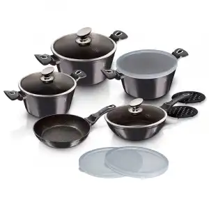 Berlinger Haus Carbon Pro Batería Cocina Inducción 13 Piezas, Antiadherente Mármol Sin Pfoa Gris