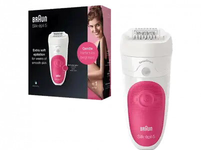 Depiladora - Braun Silk-épil 5 5-500, Tecnología MicroGrip con 28 pinzas, Wet&Dry, Blanca/Rosa