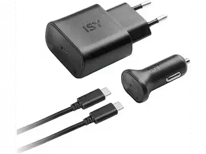 Kit cargador - Isy ITS-7000, Para coche, USB-C, Negro