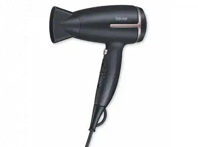 Secador - Beurer HC25, 1600W, Difusor profesional, 2 velocidades, Función de iones, Mango plegable, Negro