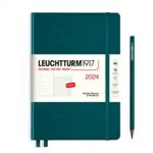 Agenda anual 2024 Leuchtturm 1917 A5 semana vista tapa dura + notas Pacific Green