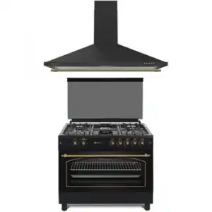 Combo Pack Solthermic Cocina Gas F9l50g2rb Cm Horno Panorámico Negra Rústico + Campana A Decorativa H90pr