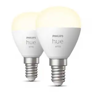 Philips Hue White Pack 2 Bombillas LED Inteligentes Luster P45 E14 5.7W Luz Blanca Cálida