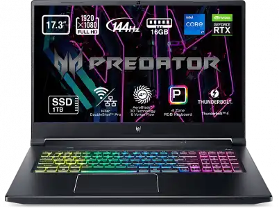 Portátil gaming- Acer Predator Helios 300 PH317-55, 17" Full HD, Intel® Core™ i7-11800H, 16GB RAM, 1TB SSD, RTX3060, Sin sistema operativo