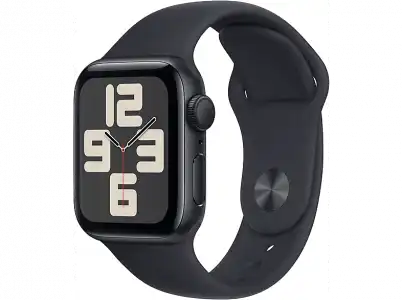 APPLE Watch SE (2023), GPS, 40 mm, Caja de aluminio medianoche, Vidrio delantero Ion-X, Talla S/M, Correa deportiva medianoche