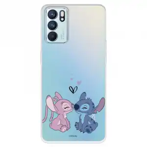 Funda Para Oppo Reno6 Oficial De Disney Angel & Stitch Beso Lilo & Stitch