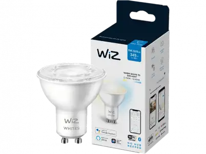 Bombilla inteligente - WiZ GU10, 4,9W 345lm, Blanca cálida-fría, WiFi, BT, Control voz, Tecnología SpaceSense