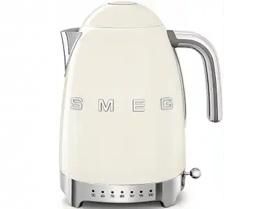 Hervidor de agua - Smeg KLF04CREU, 1.7 l, Retro, 2400 W, Con cable, Acero inoxidable, Rotación 360º, Crema