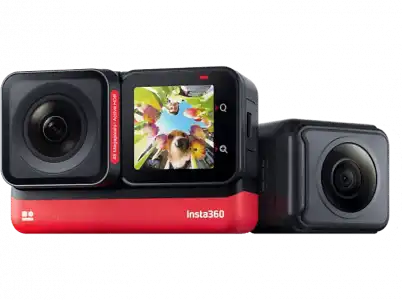 Cámara deportiva - Insta 360 ONE RS Twin, Lentes 4K y 360, 48 megapixels, WiFi, Zoom 2.7x, Rojo