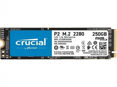 Disco duro SSD interno 250GB - Crucial CT250P2SSD8, 2100 MB/s , Negro