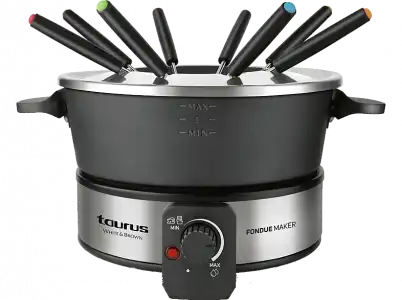 Fondue - Taurus FF2, 1000W, 2L, Termostato regulable, Para 8 personas, Pinchos, Asas de transporte, Negro