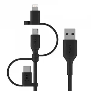 Cable Belkin 3 En 1 Usb A Micro Usb C Lightning Intercambiable 1m Negro