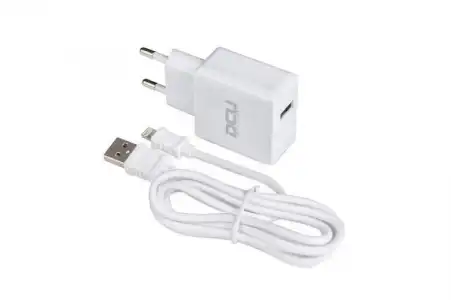 Cargador DCU 1xUSB A + Cable Lightning, 1 metro