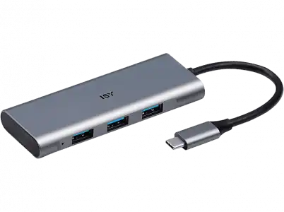 Hub - ISY IHU-5000, Entrada USB-C, 3 salidas USB-A, Diseño de aluminio, Plata