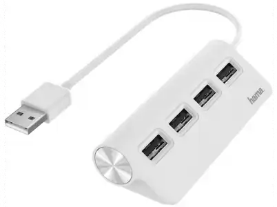 Hub USB/Concentrador - Hama 00200120, USB 2.0, Para portátiles, Plug & Play, 4x Puertos USB, Blanco