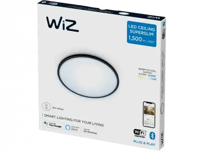 Lámpara inteligente - WiZ SuperSlim, 16W 1500lm, Luz blanca regulable, Wi-Fi, Control voz, Tecnología SpaceSense