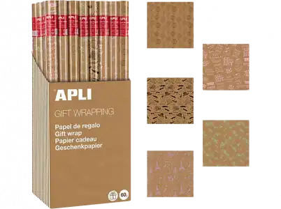 Papel de regalo - Apli 18911 Kraft Fun, Rollo 70 cm x 2 m, Varios estampados, Marrón