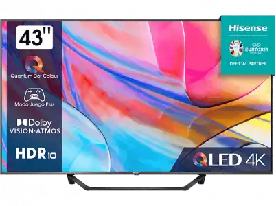 TV QLED 43" - Hisense 43A7KQ, UHD 4K, Quantum Dot Colour, Dolby Vision&Atmos, Modo Juego Plus, Negro