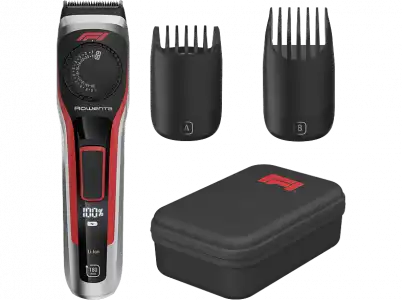 Barbero - Rowenta Formula 1 TN384MF0, 180 min, Tecnología de autoafilado, Revestimiento titanio, Negro y Rojo