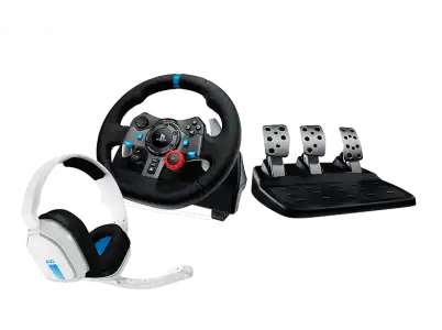 Volante - G29 + Auriculares gaming ASTRO A10, PlayStation 5 y 4/PC, Micrófono volteable, Control de volumen, Force Feedback, Negro Blanco