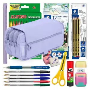 Colepack 2022 - Estuche Triple De 3 Cremalleras Con Material Escolar Incluido. Violeta